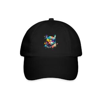 Coole kleine Gamer Katze Für Katzenliebhaber Bunt - Baseballkappe - Schwarz/Schwarz - Vorne
