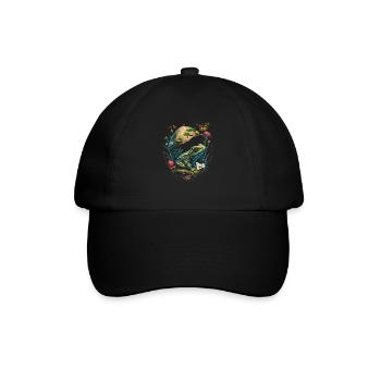 Cottagecore Aesthetic Frog Mushroom Butterflies - Baseballkappe - Schwarz/Schwarz - Vorne