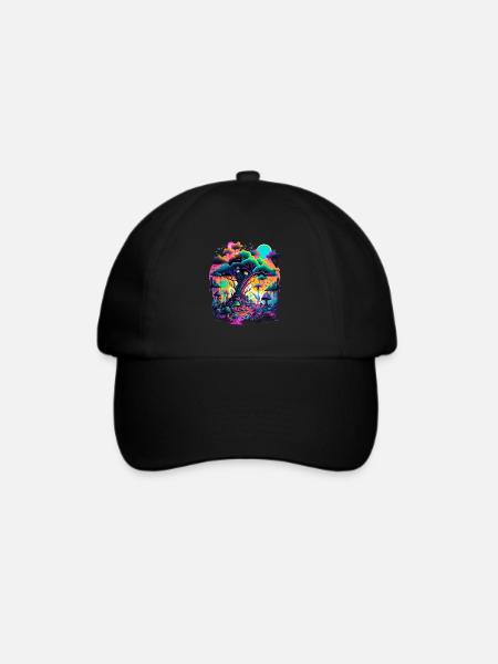 Futuristische Fantasy Pilzlandschaft Pilze - Baseballkappe - Schwarz/Schwarz
