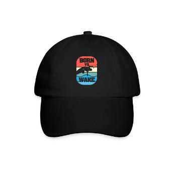 Born To Wake Retro Style Wakeboard Vintage - Baseballkappe - Schwarz/Schwarz - Vorne