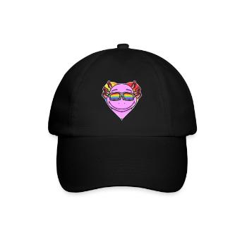 Regenbogen - Axolotl mit Brille und Herz - Baseballkappe - Schwarz/Schwarz - Vorne