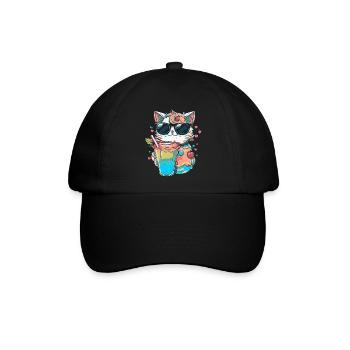 Katzenliebe im Cocktail-Style - Baseballkappe - Schwarz/Schwarz - Vorne