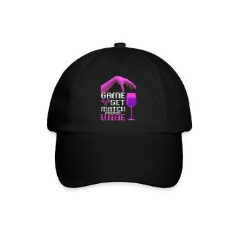 Tennis Spruch Game-Set-Match, Wein lustiger Spruch - Baseballkappe - Schwarz/Schwarz - Vorne