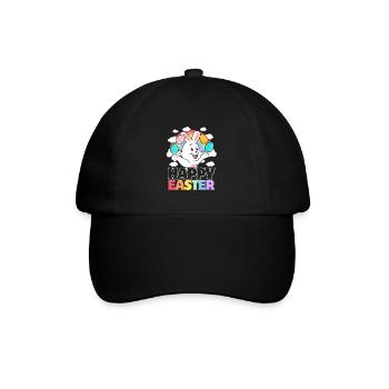 Frohe Ostern - weiße Kaninchen-Ostereier - Baseballkappe - Schwarz/Schwarz - Vorne