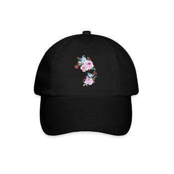 Blumen Vogel Floral Vögel - Baseballkappe - Schwarz/Schwarz - Vorne