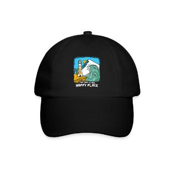 The Sea Is My Happy Place Leuchtturm - Baseballkappe - Schwarz/Schwarz - Vorne