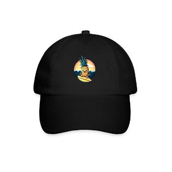 Kawaii Ananas auf im Sonnenuntergang - Baseballkappe - Schwarz/Schwarz - Vorne