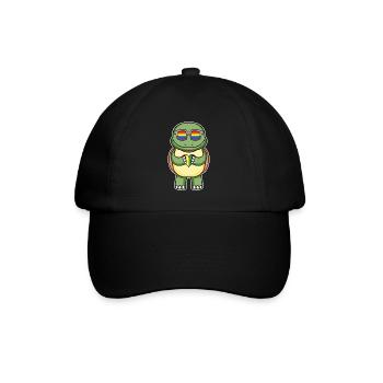 Regenbogen - Schildkröte mit Brille und Herz - Baseballkappe - Schwarz/Schwarz - Vorne