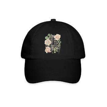 Vintage Skelett mit Rosen, Gothic Revival - Baseballkappe - Schwarz/Schwarz - Vorne