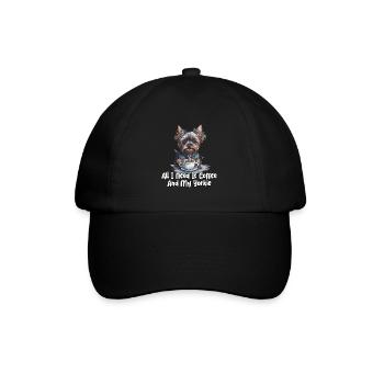 All I Need Is Coffee And My Yorkie - Baseballkappe - Schwarz/Schwarz - Vorne
