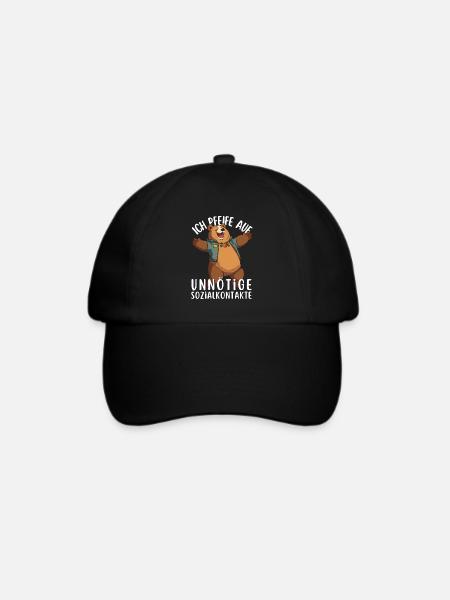 Ich Pfeife Auf Unnötige Sozialkontakte Cartoon Bär - Baseballkappe - Schwarz/Schwarz