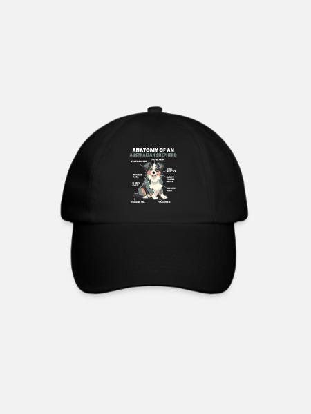 Hunde Erklärung Anatomy eines Australian Shepherd - Baseballkappe - Schwarz/Schwarz