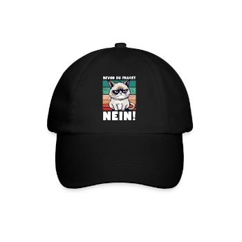 Grump Cat - Bevor Du Fragst Nein! Zynischer Spruch - Baseballkappe - Schwarz/Schwarz - Vorne