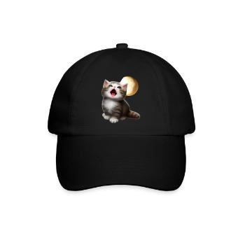 Katze, die zum Mond miaut - Baseballkappe - Schwarz/Schwarz - Vorne