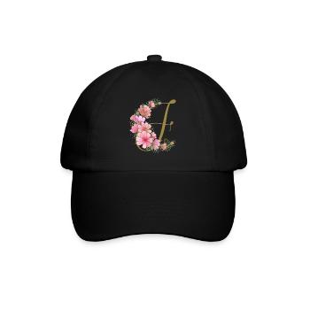 Blumenranke mit Buchstabe F - Baseballkappe - Schwarz/Schwarz - Vorne
