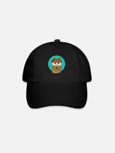 Kaffee-Katze - Baseballkappe - Schwarz/Schwarz