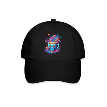 Mystische Totenkopf Tasse, Bunter Totenkopf - Baseballkappe - Schwarz/Schwarz - Vorne