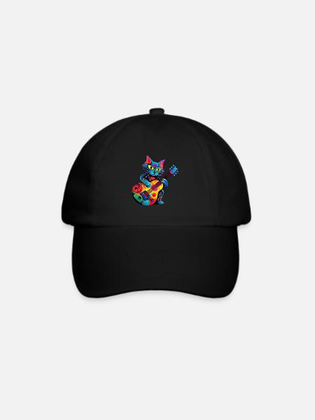 Katze spielt Gitarre - Baseballkappe - Schwarz/Schwarz