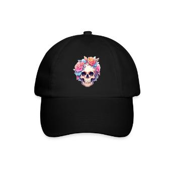 Skulls Skull Blumen Blumenschädel Totenschädel - Baseballkappe - Schwarz/Schwarz - Vorne