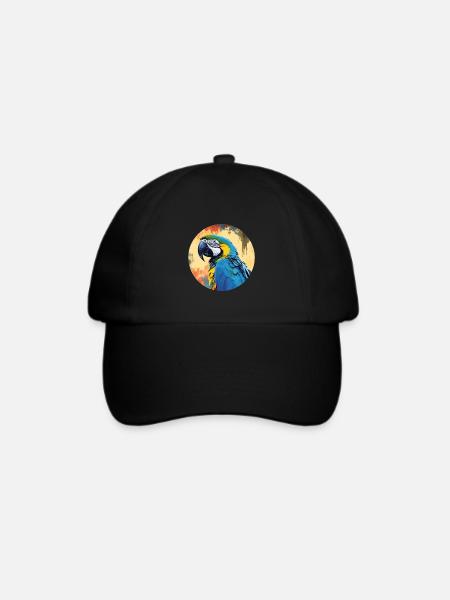 Blau-Gold Ara - Baseballkappe - Schwarz/Schwarz