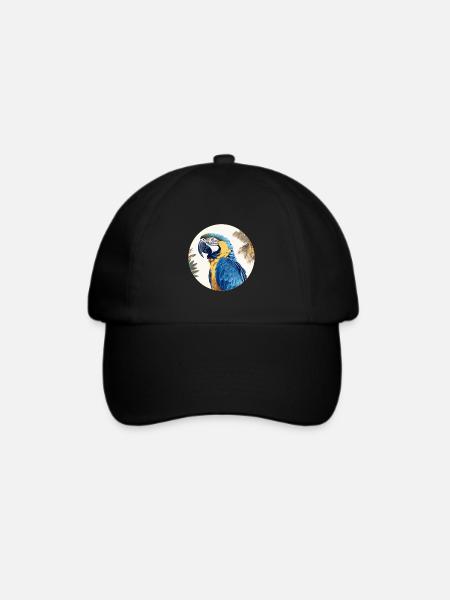 Blau-Gold Ara - Baseballkappe - Schwarz/Schwarz