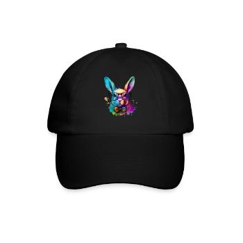 Wasserfarben Hase mit Brille süße Tiere - Baseballkappe - Schwarz/Schwarz - Vorne