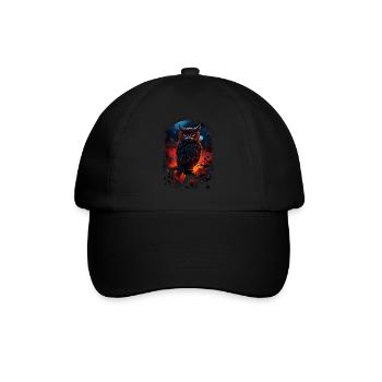 Schöne Eule mit großen Augen in der Nacht - Baseballkappe - Schwarz/Schwarz - Vorne