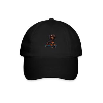 Dachshund skateboard dog, Weenie Dog - Baseballkappe - Schwarz/Schwarz - Vorne
