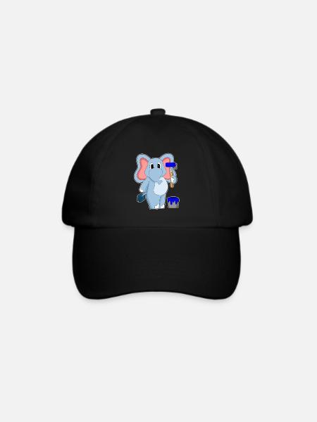 Elefant Maler Farbroller Malen - Baseballkappe - Schwarz/Schwarz