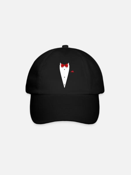 Smoking-Design mit Fliege für Hochzeiten und - Baseballkappe - Schwarz/Schwarz