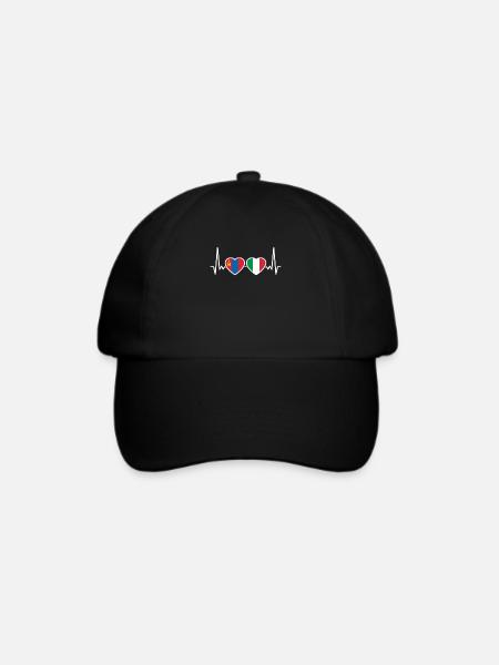 Mongolei Italien Herzschlag Flagge Mongolisch - Baseballkappe - Schwarz/Schwarz