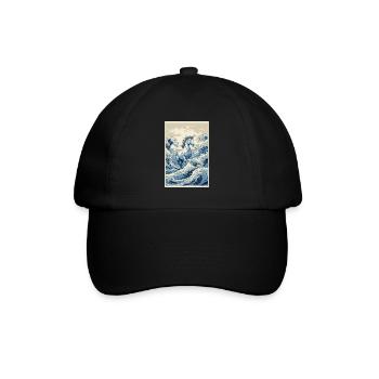 Einhorn Hokusai Japanische Kunst Kanagawa Humor - Baseballkappe - Schwarz/Schwarz - Vorne