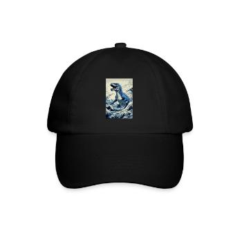 Dinosaurier Hokusai Japanische Kunst Humor Kanagawa - Baseballkappe - Schwarz/Schwarz - Vorne