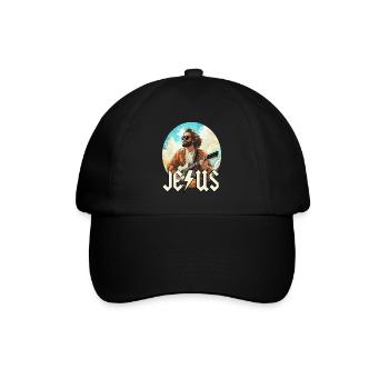 Christus Jesus mit E-Gitarre - Baseballkappe - Schwarz/Schwarz - Vorne