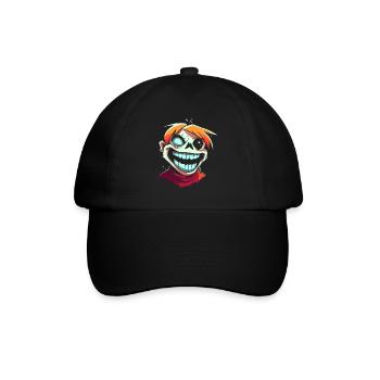 Cartoon Anime Stil Lustiger Verrückter Zombie-Ghul - Baseballkappe - Schwarz/Schwarz - Vorne
