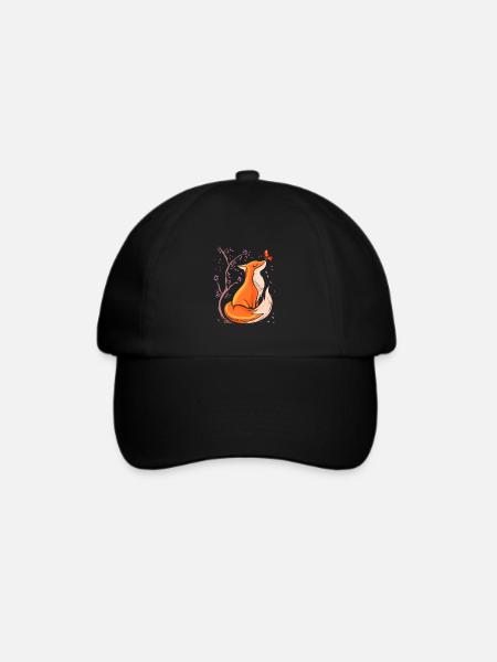 Süßer Fuchs mit Blumen Füchse Geschenk Natur - Baseballkappe - Schwarz/Schwarz