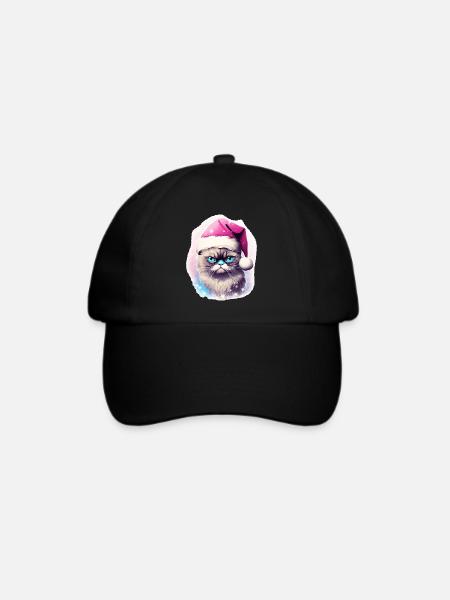 Katze Mit Weihnachtsmütze Weihnachten Outfit - Baseballkappe - Schwarz/Schwarz