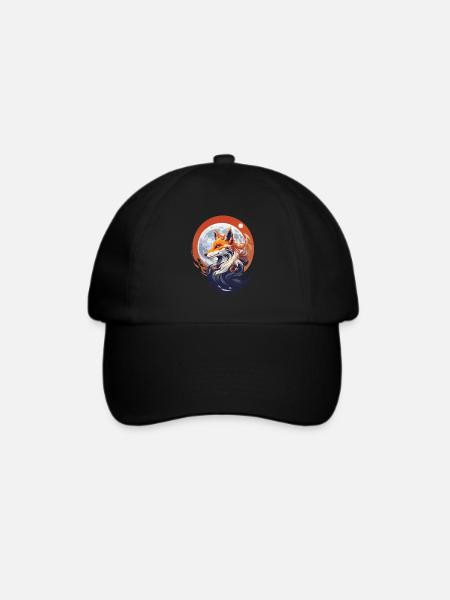 Mystischer Fuchs im Mondlicht Fantasie Kitsune - Baseballkappe - Schwarz/Schwarz