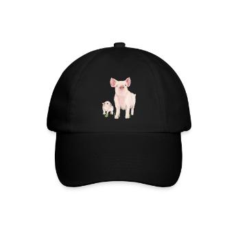 Schwein mit Ferkel - Baseballkappe - Schwarz/Schwarz - Vorne