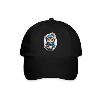 Katze im Winter - Baseballkappe - Schwarz/Schwarz - Vorne