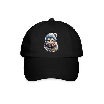 Katze im Winter - Baseballkappe - Schwarz/Schwarz - Vorne