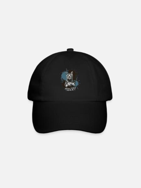 Katze mit Kaffee, Kaffee ist immer eine gute Idee - Baseballkappe - Schwarz/Schwarz