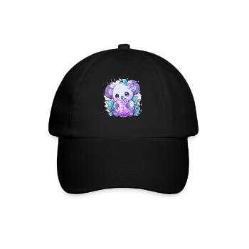 Kawaii Koala trinkt Boba Bubble Tea Chibi - Baseballkappe - Schwarz/Schwarz - Vorne