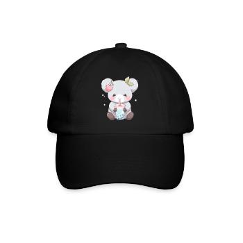 Kawaii Koala trinkt Boba Bubble Tea Chibi - Baseballkappe - Schwarz/Schwarz - Vorne