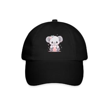 Kawaii Koala trinkt Boba Bubble Tea Chibi - Baseballkappe - Schwarz/Schwarz - Vorne