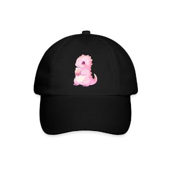 Kawaii Dinosaurier trinkt Boba Bubble Tea Chibi - Baseballkappe - Schwarz/Schwarz - Vorne