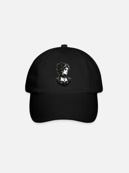 Elegante Gothic-Dame: Viktorianische Anmut - Baseballkappe - Schwarz/Schwarz