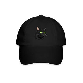 Schwarze Katze Grüne Augen - Baseballkappe - Schwarz/Schwarz - Vorne