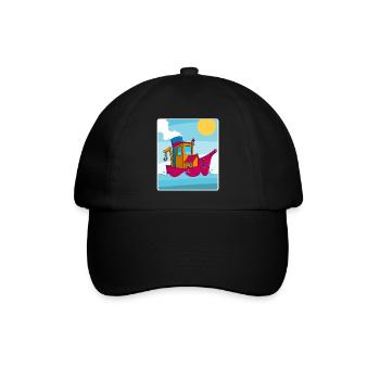 Buntes Bild eines lustigen Schleppers - Baseballkappe - Schwarz/Schwarz - Vorne