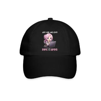 Kawaii Mädchen Anime Manga Mädchen Katze - Baseballkappe - Schwarz/Schwarz - Vorne